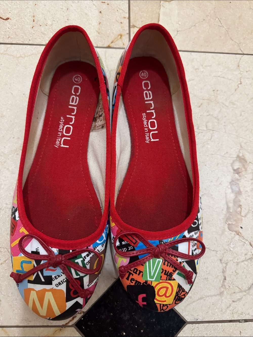 Red Multicolor Graphic Ballet Flats - Women